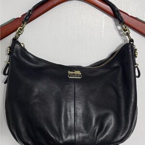 Vintage Coach Black Leather Madison Hobo Bag with Gold Accents